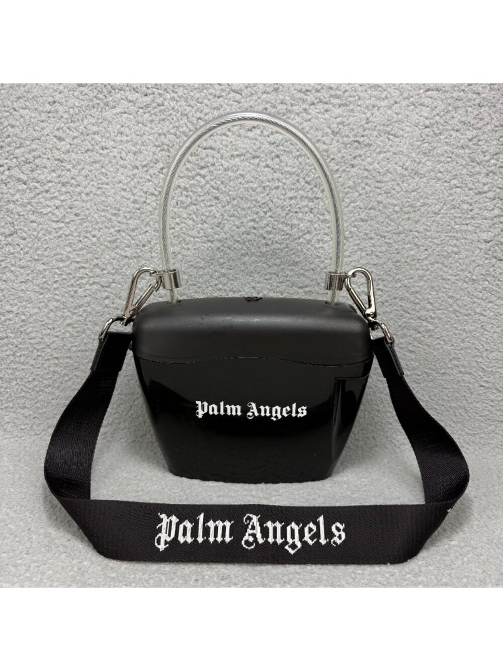 Palm Angels Bag Womens Black Padlock Hardshell Plastic Shoulder Purse Handbag